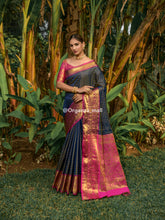 Navy Blue Zari Worked With Royal Pink Color Pure Banarasi saree